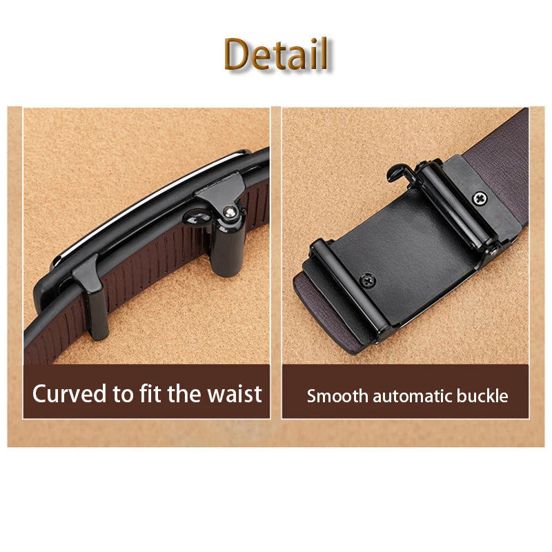 Fashion Men'S Belt Men'S Genuine Leather Belt Automatic Buckle Ratchet Belt Random Adjustment