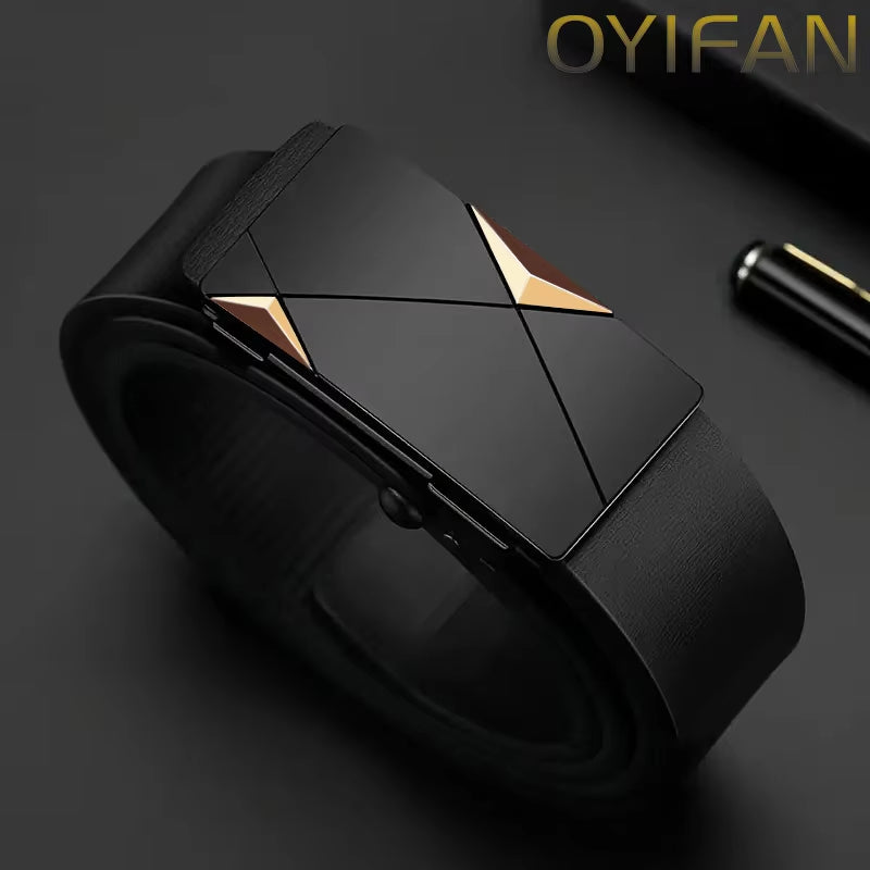 Fashion Men'S Belt Men'S Genuine Leather Belt Automatic Buckle Ratchet Belt Random Adjustment