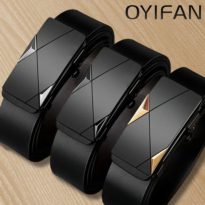 Fashion Men'S Belt Men'S Genuine Leather Belt Automatic Buckle Ratchet Belt Random Adjustment