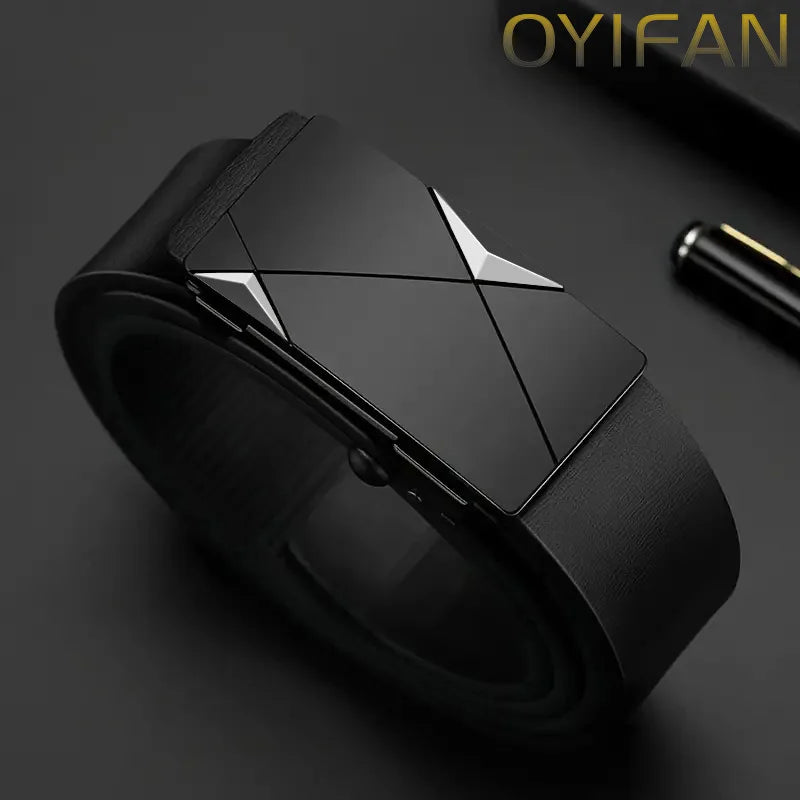 Fashion Men'S Belt Men'S Genuine Leather Belt Automatic Buckle Ratchet Belt Random Adjustment