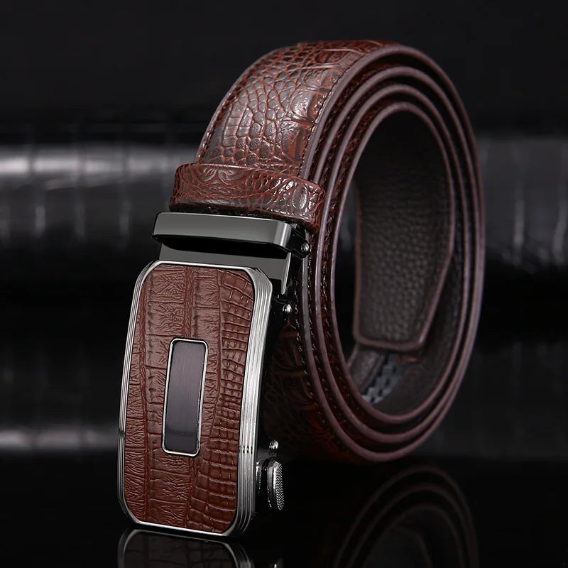 3.3Cm New Genuine Leather Business Men'S Belt Alloy Automatic Buckle Casual Suit All-Match Cowhide Belt for Men