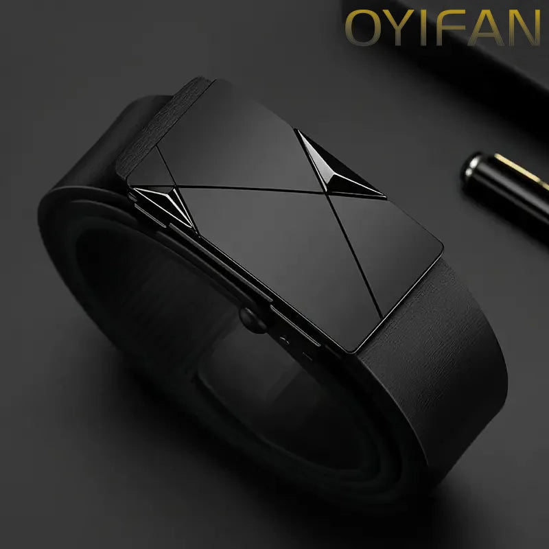 Fashion Men'S Belt Men'S Genuine Leather Belt Automatic Buckle Ratchet Belt Random Adjustment