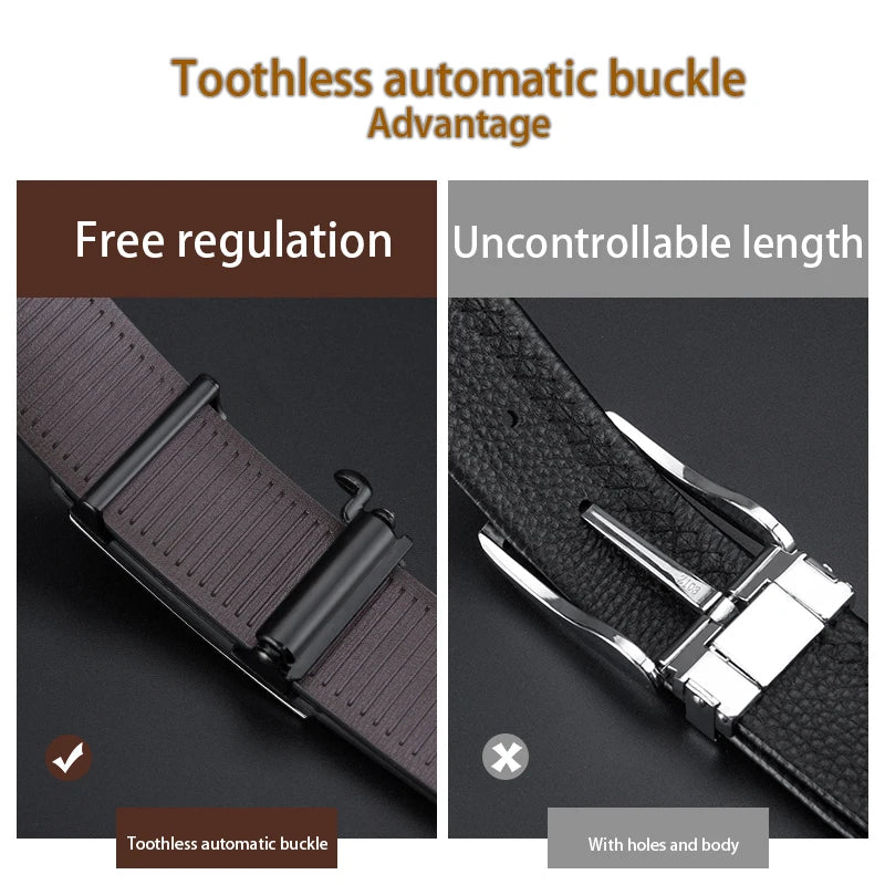 Fashion Men'S Belt Men'S Genuine Leather Belt Automatic Buckle Ratchet Belt Random Adjustment